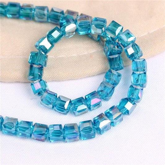 Aqua Blue Cube/Square Shaped Crystal Beads (12mm, 80 pcs)