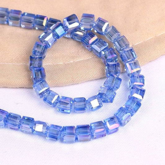 Sapphire Aurora Crystal Cube/Square Shaped Beads (12mm, 80 pcs)
