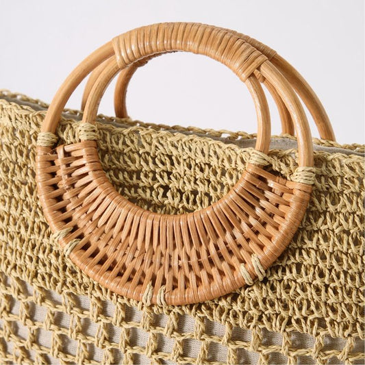 2Pcs Handwoven Rattan Fan-Shaped Bag Handles